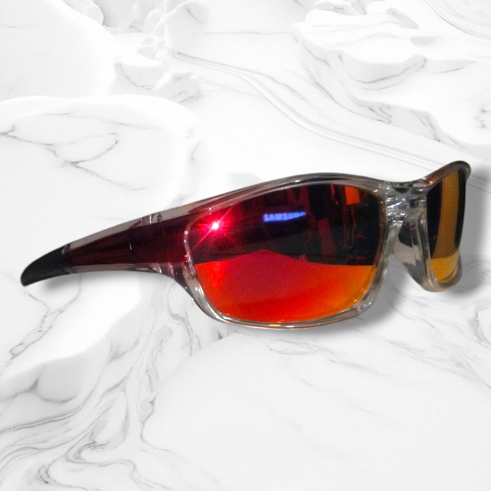 Men's Red/Black/Clear Polarized Wraparound Sport Sunglasses